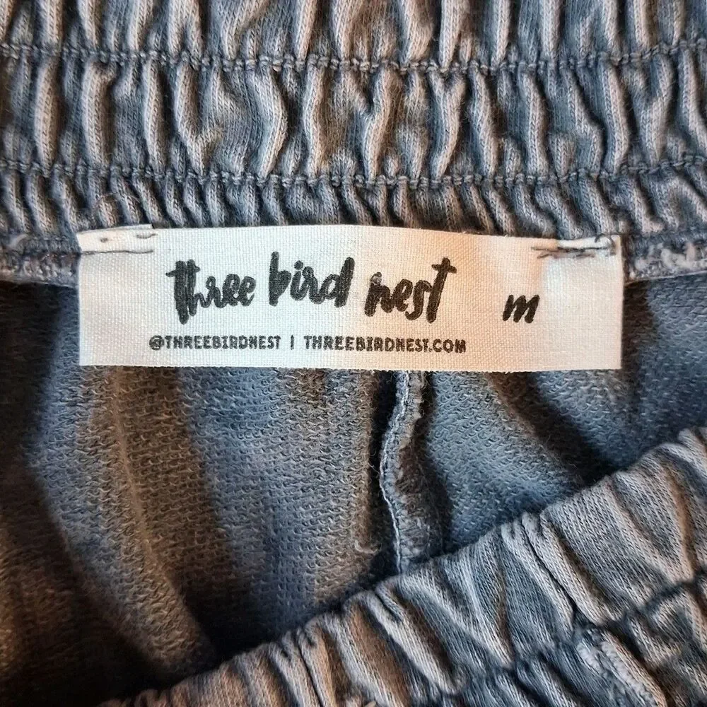 Three Bird Nest Gray Mineral Wash Relaxed Lounge Shorts Med Festival Cozycore